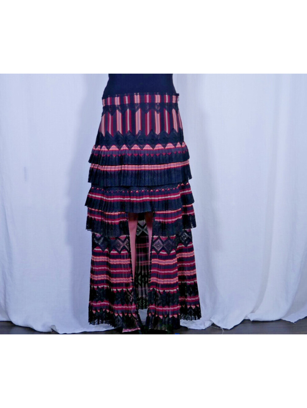 Zimmermann Burgundy/Black Lace Layered Open-Front Skirt Women's Size 3